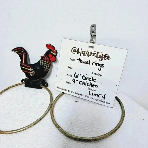 vintage rooster hen chicken round vintage towel bar iron - Picture 10 of 11